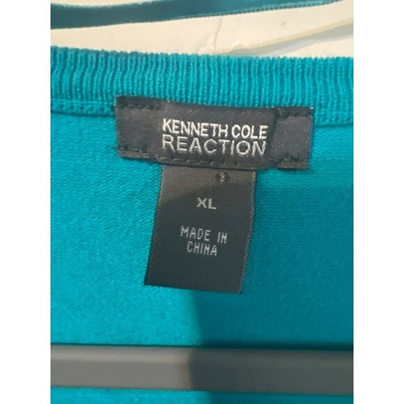 Kenneth Cole Reaction XL Teal Cardigan Sweater Shell Buttons Pinch Pleated - Picture 3 of 8